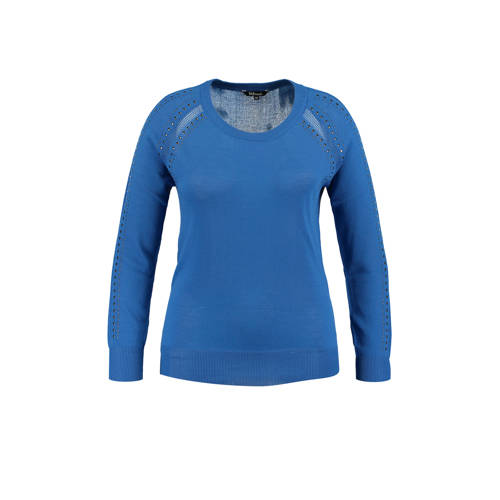 Ms Mode Gebreide Trui Blauw Met Studs ms mode kopen in de aanbieding