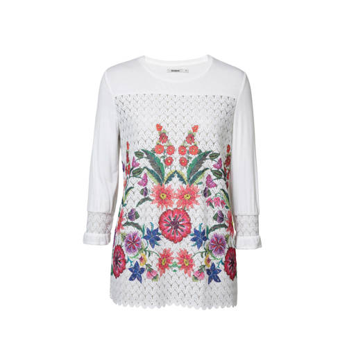 Desigual T Shirt Met Bloemen En Kant Wit desigual kopen in de aanbieding