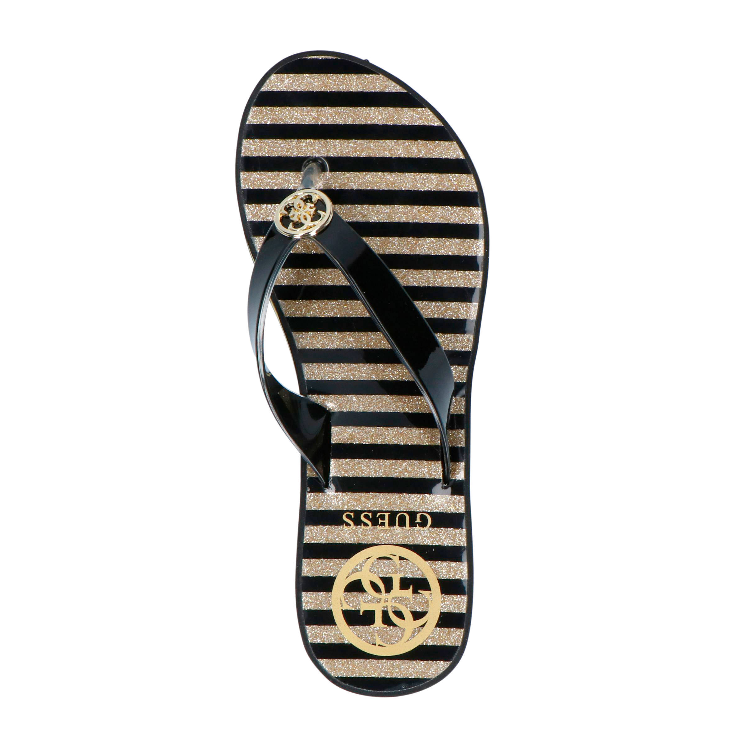 GUESS Enzy teenslippers goud/zwart | wehkamp