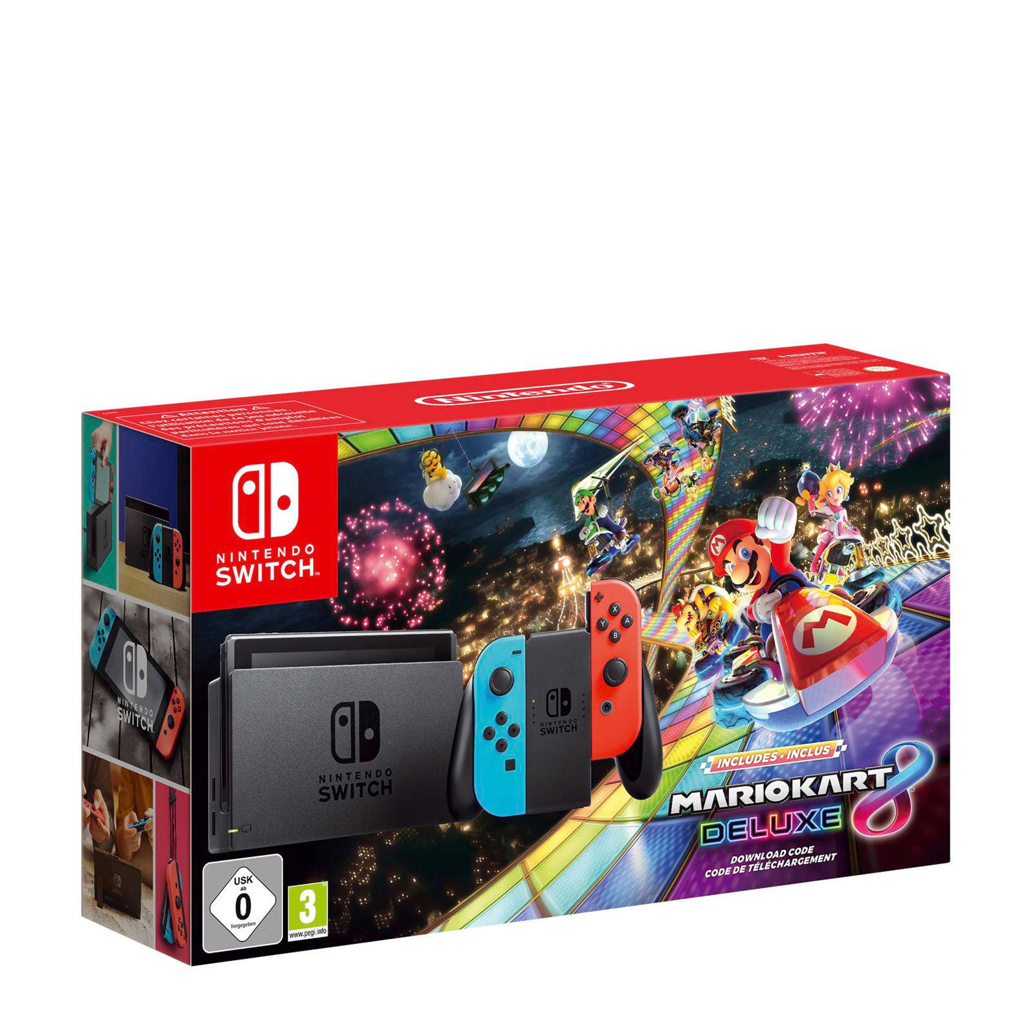 Nintendo Switch blauw/rood + Mario Kart 8 Deluxe wehkamp