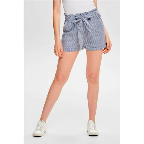 ONLY gestreepte high waist straight fit short ONLSMILLA blauw/wit afbeelding