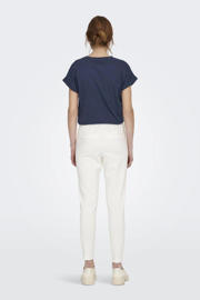 thumbnail: Ecru dames ONLY tapered fit broek regular van viscose met elastische tailleband met koord en effen