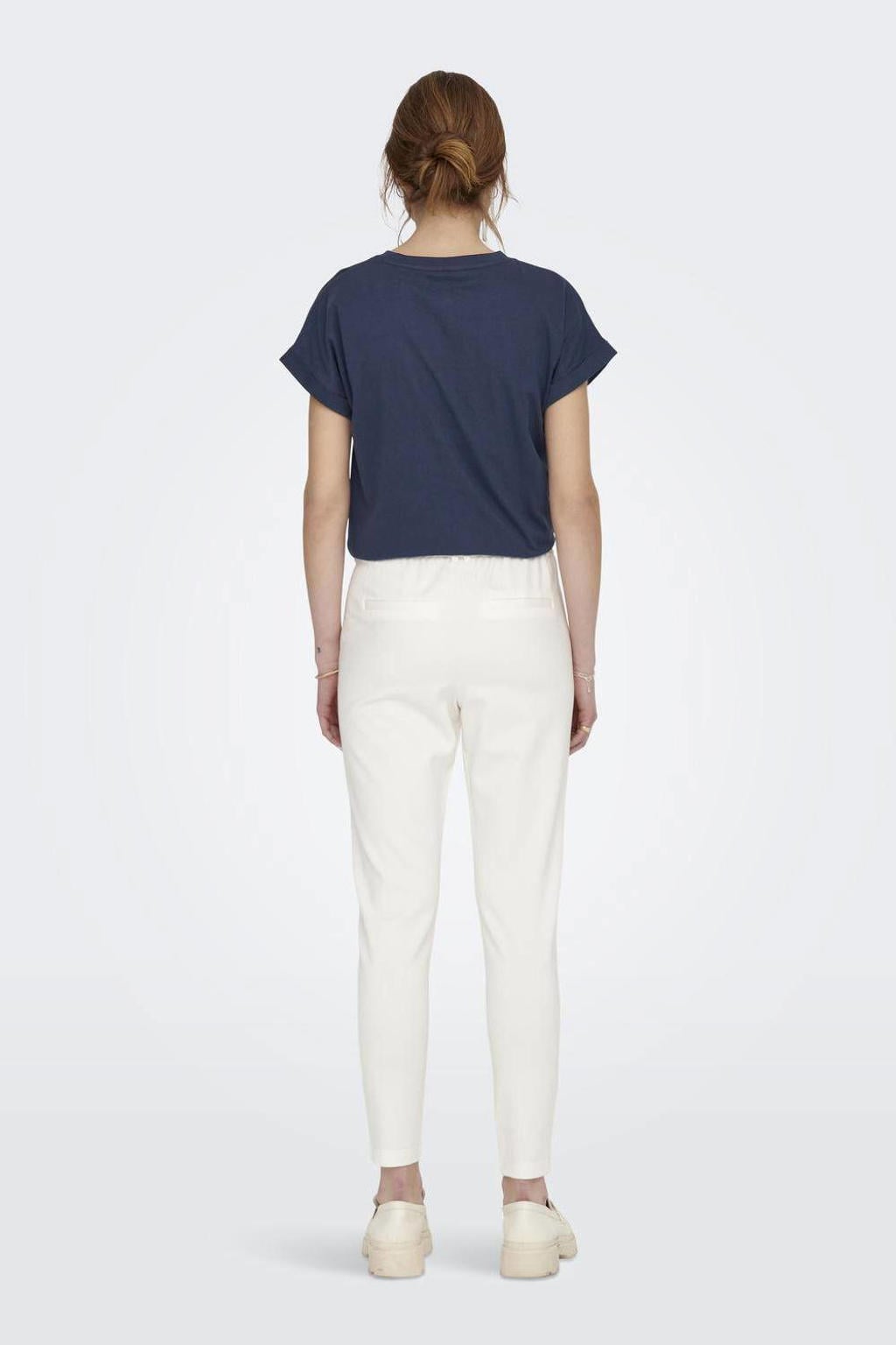 Witte dames ONLY tapered fit broek regular van viscose met elastische tailleband met koord en effen