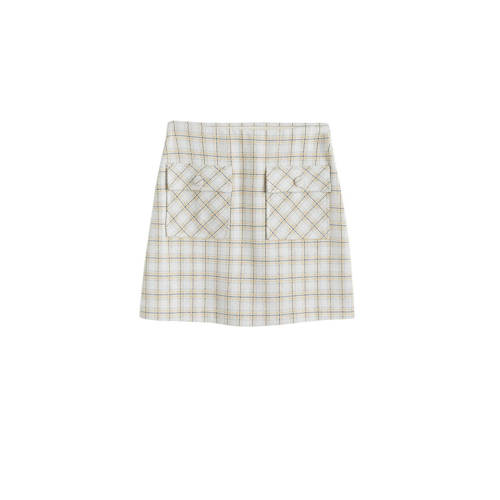 Mango Getailleerde Rok Met Ruitprint Beige mango kopen in de aanbieding