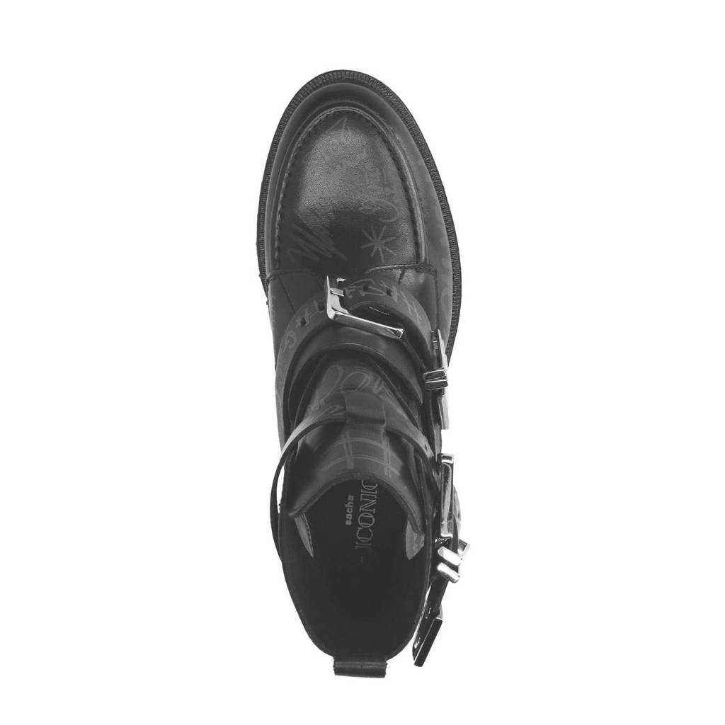 Sacha Leren Tekst Zwart Met Bikerboots wTwq4U7