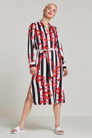 gestreepte blousejurk zwart/rood/wit