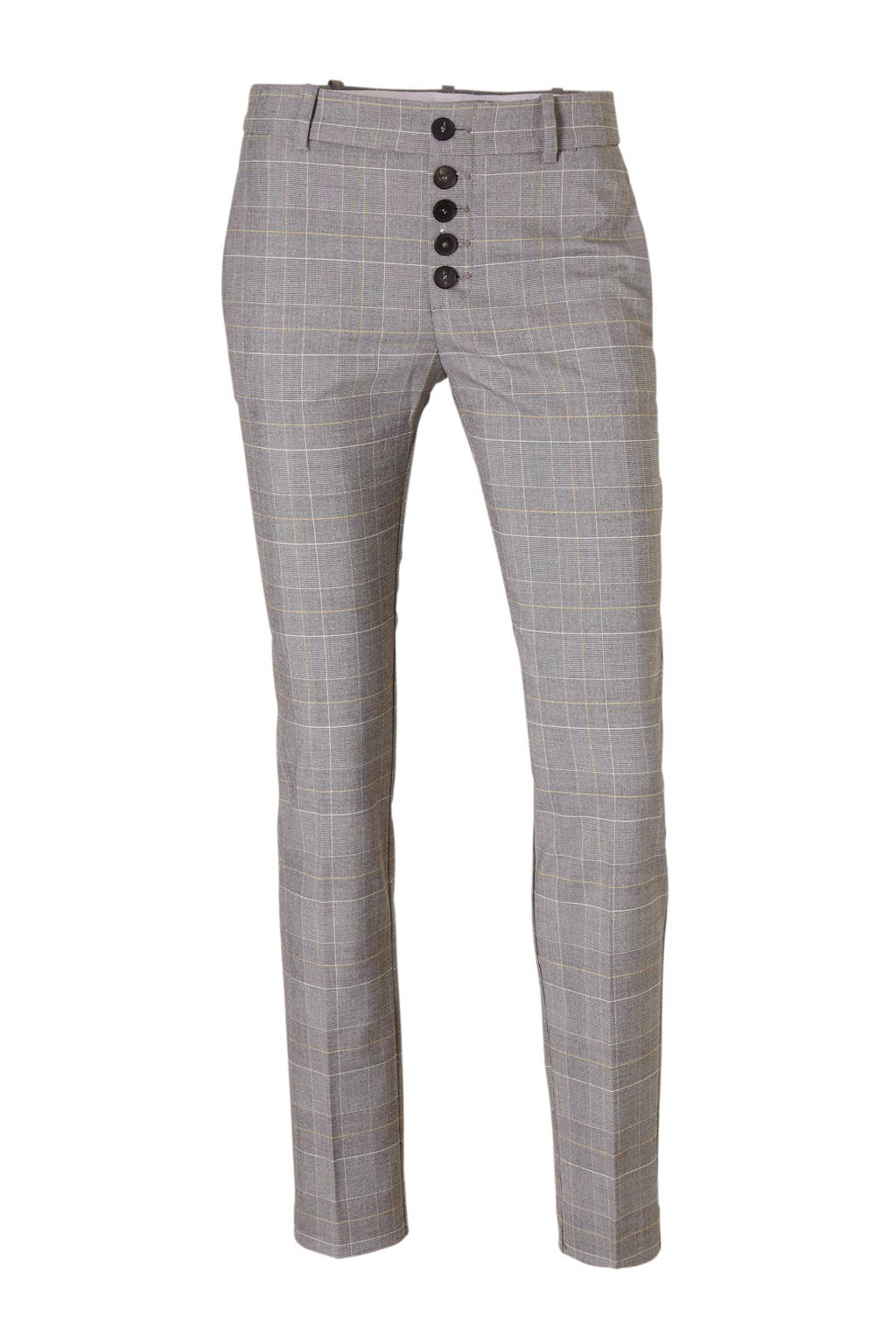 Mango straight fit pantalon met ruit dessin grijs, Grijs/Zwart/ Geel/Ecru