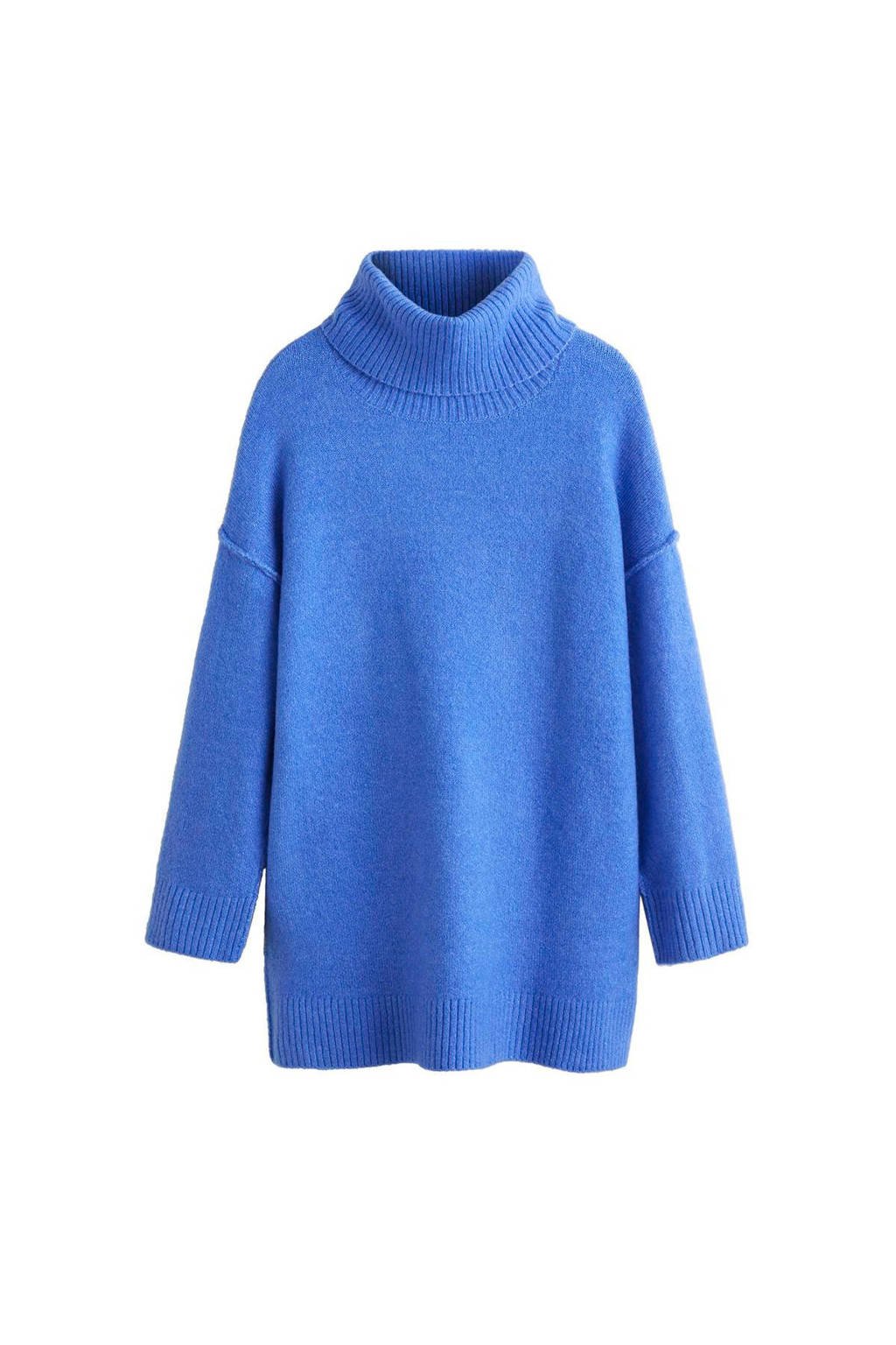 Mango gebreide trui met lage schoudernaden blauw, Blauw