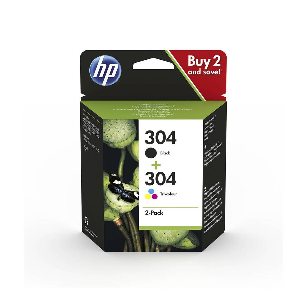 HP HP 304 INK COMBO 2-pack inktcartridge (zwart-kleuren), Zwart, Geel, Cyaan en Magenta