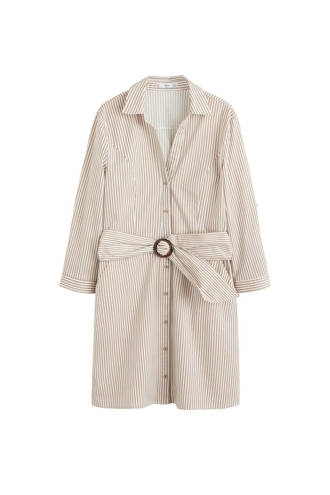 blousejurk met streeppatroon beige