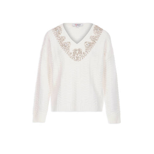 Morgan Trui Met Kraaltjes En Sierstenen Wit morgan kopen in de aanbieding