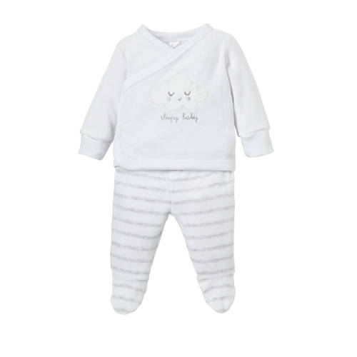 Ca Baby Club Velours Pyjama Met Strepen Wit ca kopen in de aanbieding