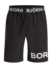 thumbnail: Zwart en witte heren Björn Borg sportshort van polyester met elastische tailleband en logo dessin