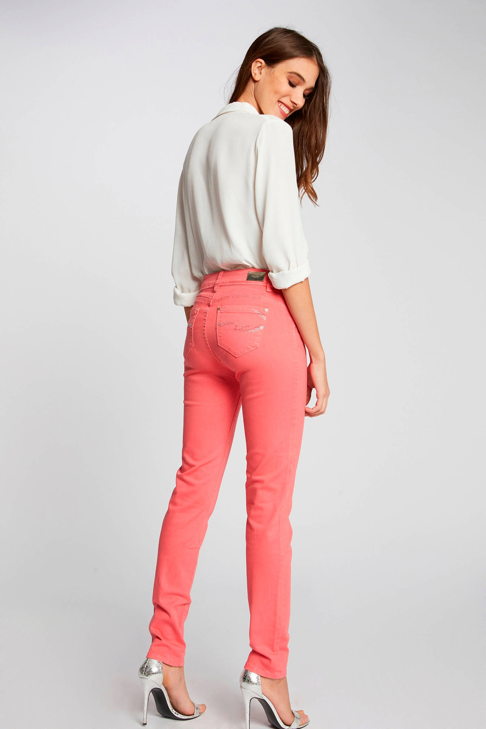 Morgan slim fit broek koraalrood | wehkamp