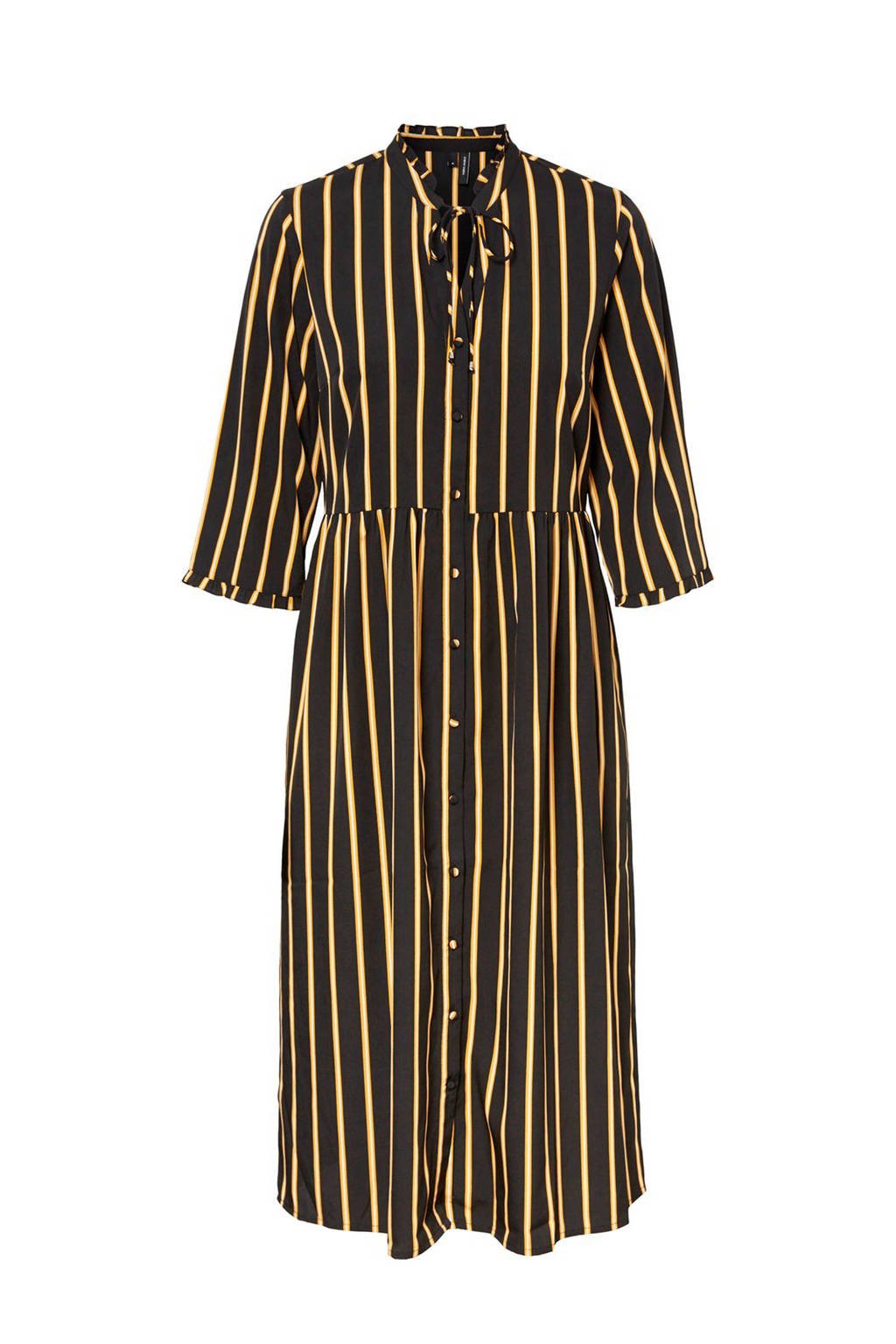 VERO MODA gestreepte blousejurk lang, Zwart/geel