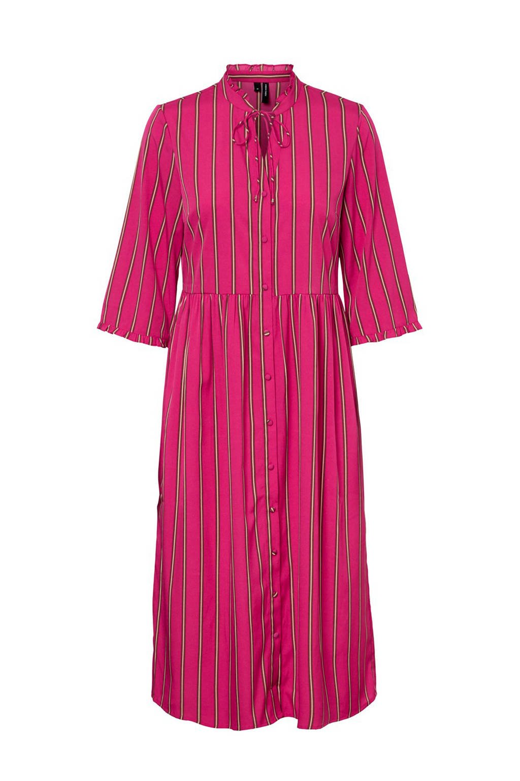 VERO MODA gestreepte blousejurk lang, Roze/wit