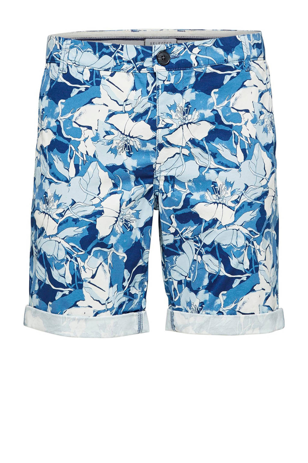 SELECTED HOMME bermuda met bloemenprint blauw, Blauw
