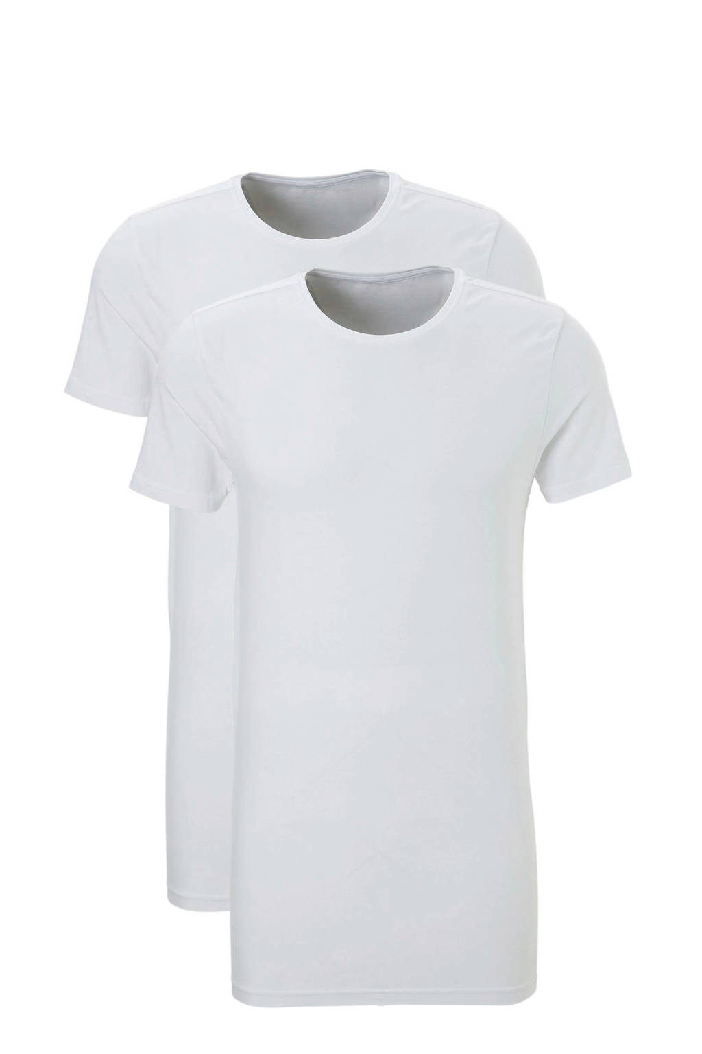 ten Cate extra lang slimfit T-shirt (set van 2) wit, Wit