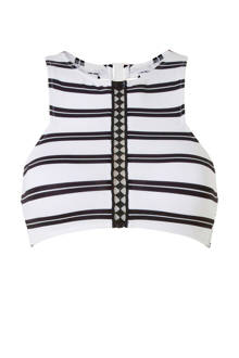 crop bikinitop met all over streepprint wit