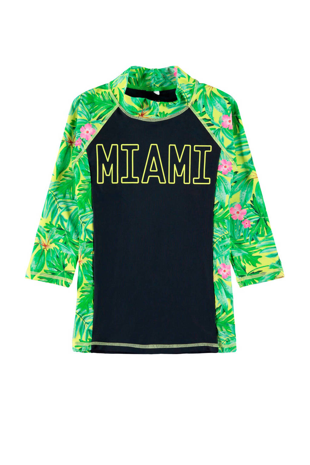 name it UV T-shirt in een all over print groen, Groen/zwart/roze