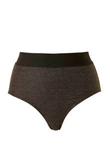 bikinibroekje +size high waist met goudkleurig lurex draad zwart