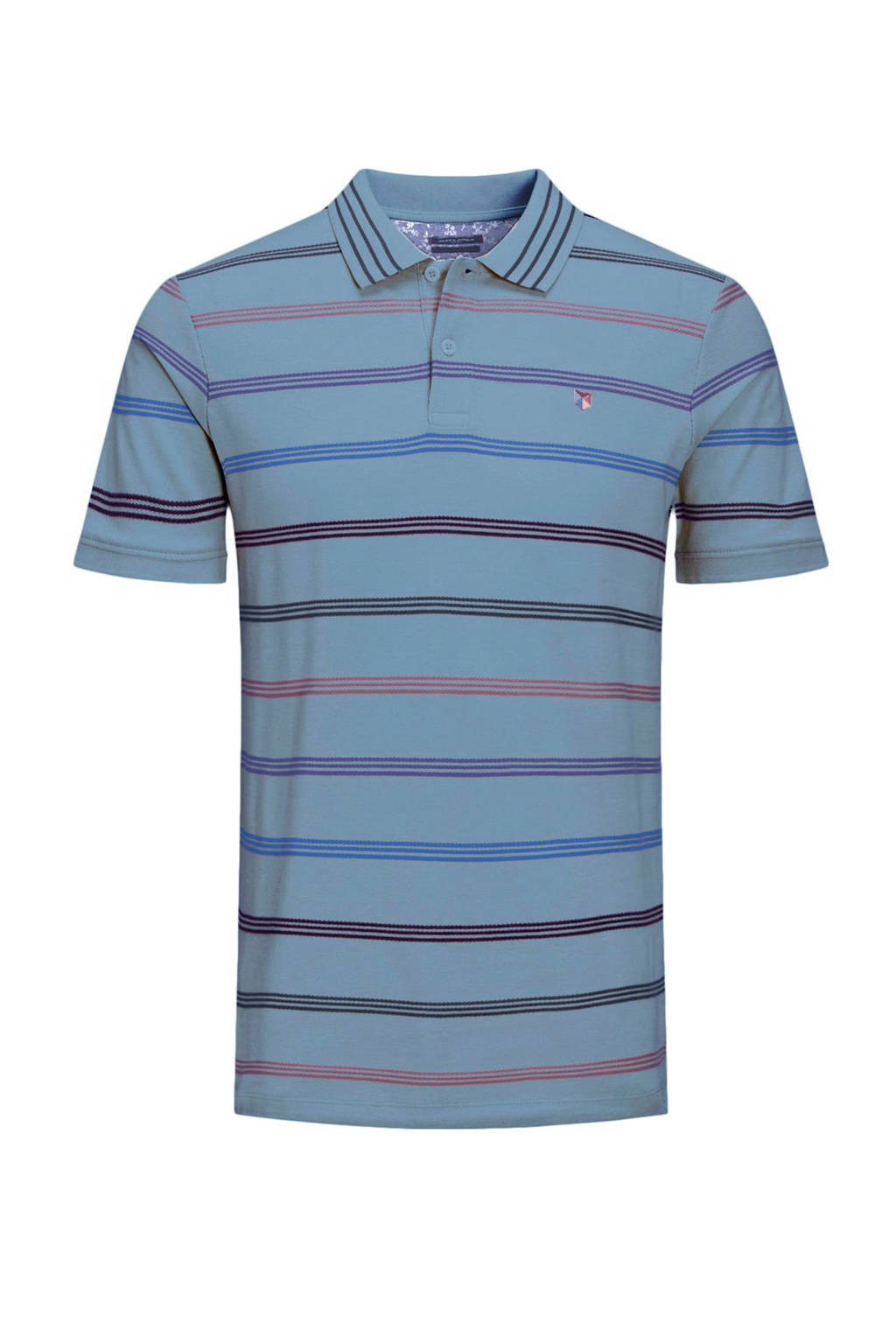 JACK & JONES PREMIUM gestreepte slim fit polo blauw, Blauw