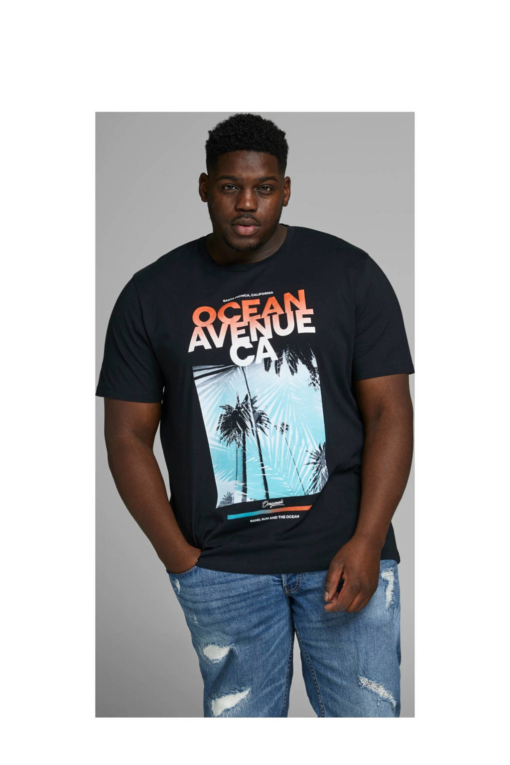 JACK & JONES PLUS SIZE T-shirt met printopdruk, Zwart