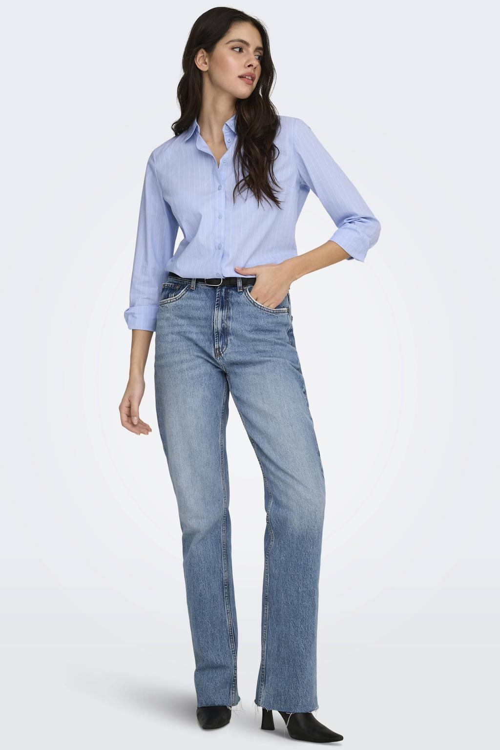 JDY blouse JDYMIO met krijtstreep blauw/wit