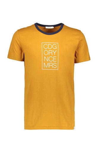 T-shirt met tekstopdruk oker