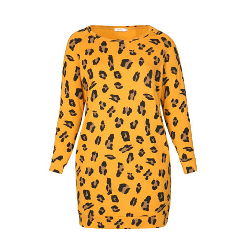 Paprika sweatjurk met panterprint oker Paprika sweatjurk met panterprint oker