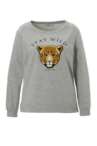 XL Clockhouse sweater met tekstopdruk en borduursel grijs