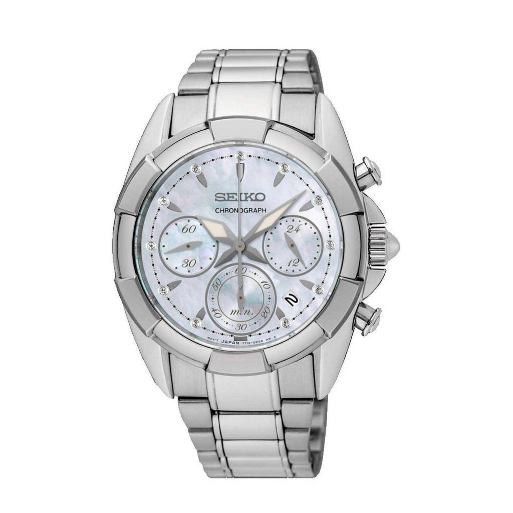 Seiko chronograaf horloge SRW807P1, Zilverkleurig