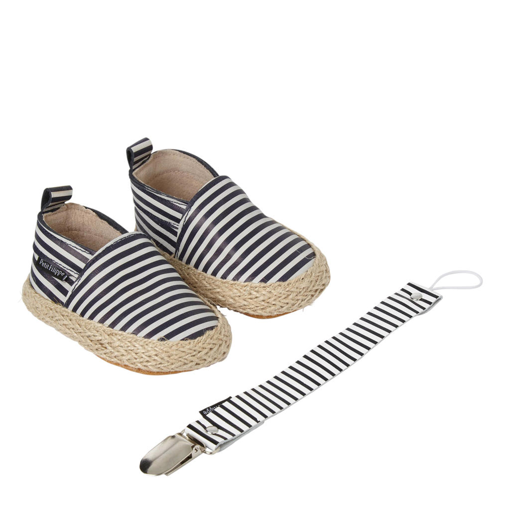 Petit Filippe geschenkset met leren espadrilles + speenkoord breton stripes