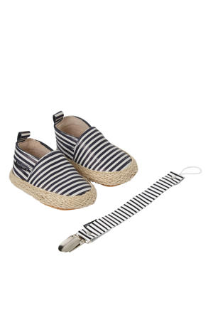 geschenkset met leren espadrilles + speenkoord breton stripes