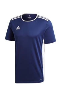 Donkerblauw en witte heren adidas Performance sport T-shirt Entrada van polyester met korte mouwen en ronde hals