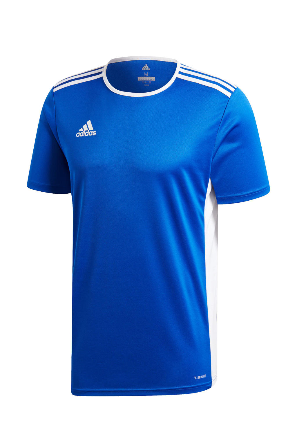 Blauw en witte heren adidas Performance sport T-shirt Entrada van polyester met korte mouwen en ronde hals