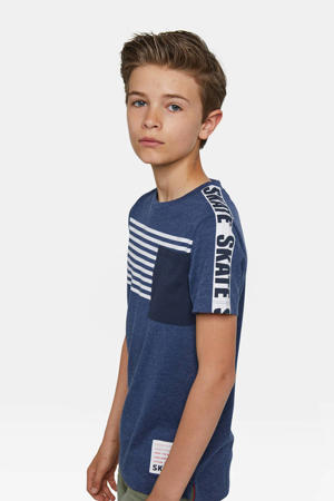 T-shirt met contrastbies donkerblauw