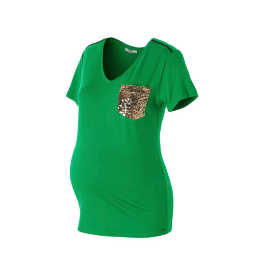 Love2Wait Zwangerschap T Shirt Met Pailletten Groen love2wait kopen in de aanbieding