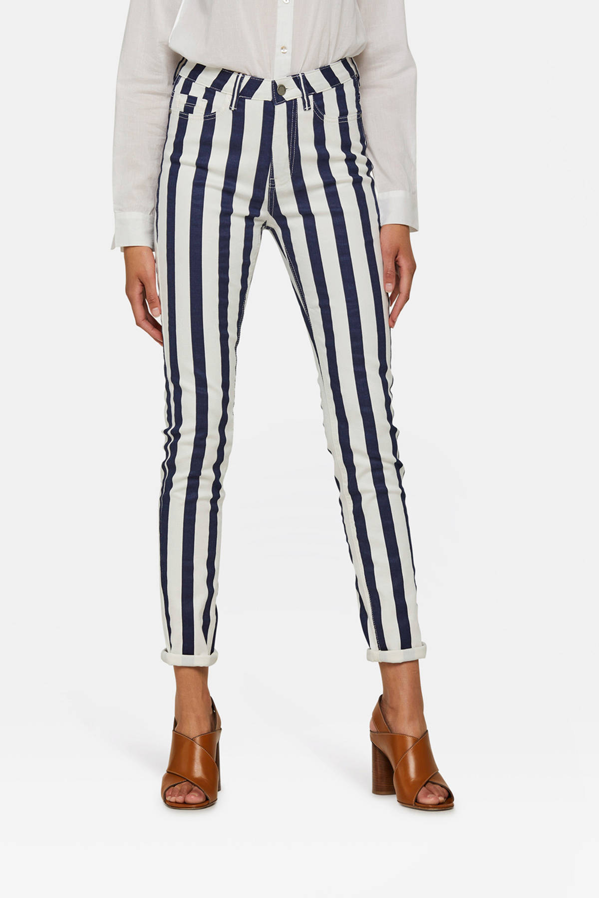WE Fashion Blue Ridge gestreepte high waist skinny jeans wit | wehkamp