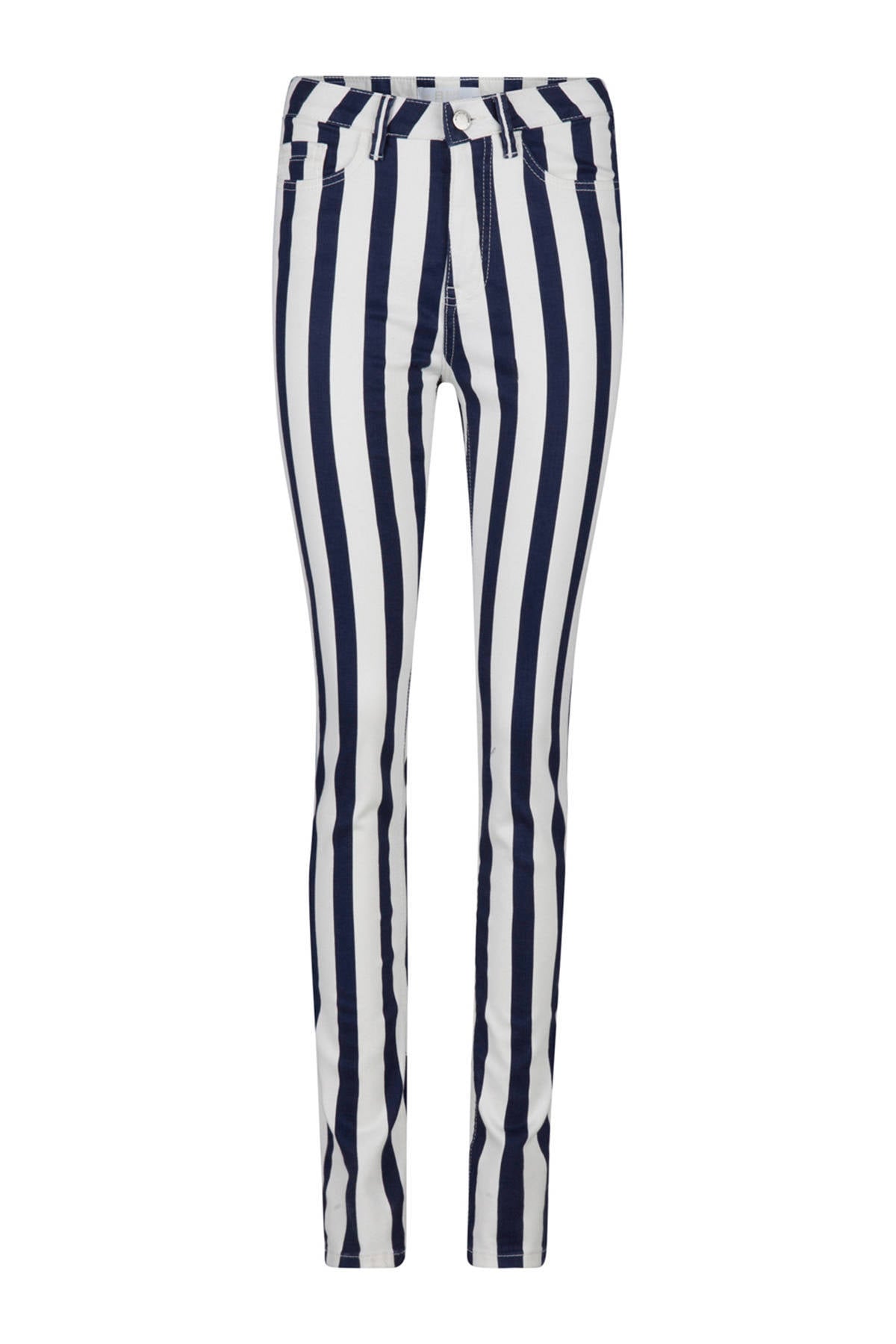 WE Fashion Blue Ridge gestreepte high waist skinny jeans wit | wehkamp