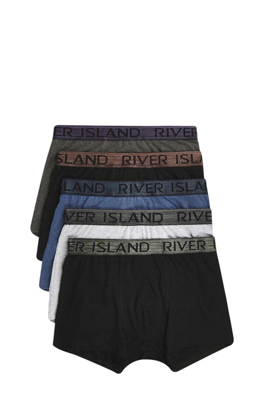 River Island boxershort (set van 5), zwart/ grijs
