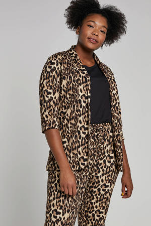 blazer met panterprint camel/bruin/zwart