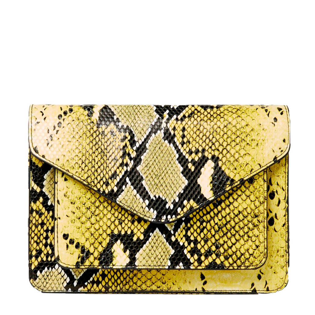 PIECES tas met slangenprint, Geel/zwart/wit