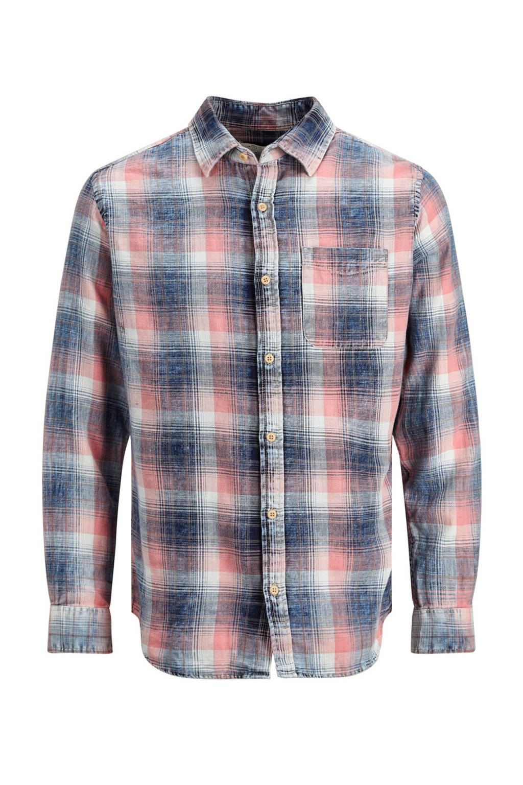 Jack & Jones Originals geruit slim fit overhemd Knox, Blauw/roze