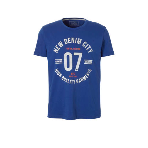Tom Tailor Denim T Shirt Met Print Blauw tom tailor kopen in de aanbieding