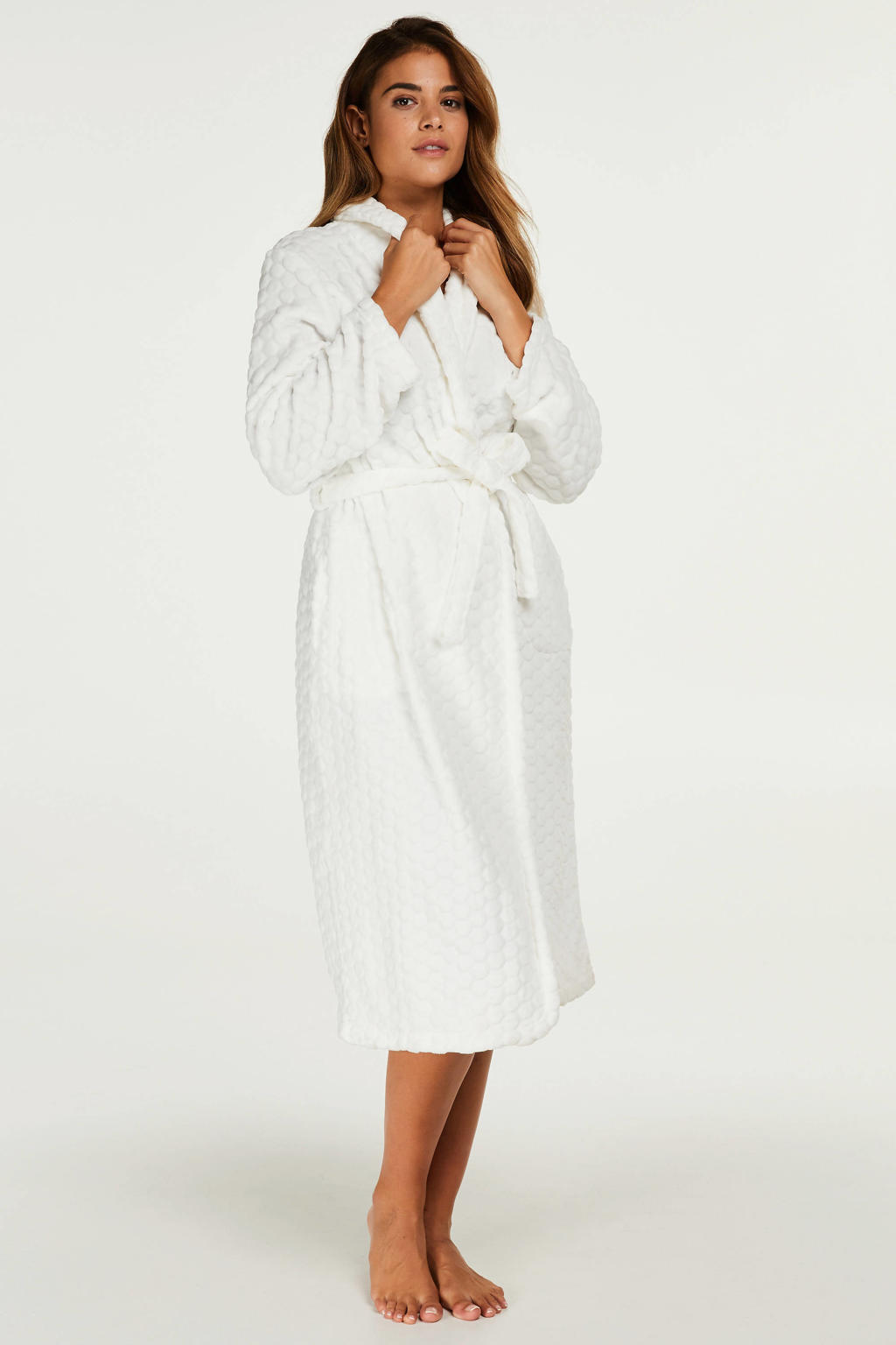 Hunkemöller fleece badjas met textuur wit