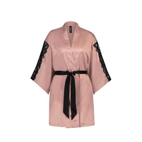 Hunkemoller Kimono Met Kant Oudrozezwart hunkemoller kopen in de aanbieding
