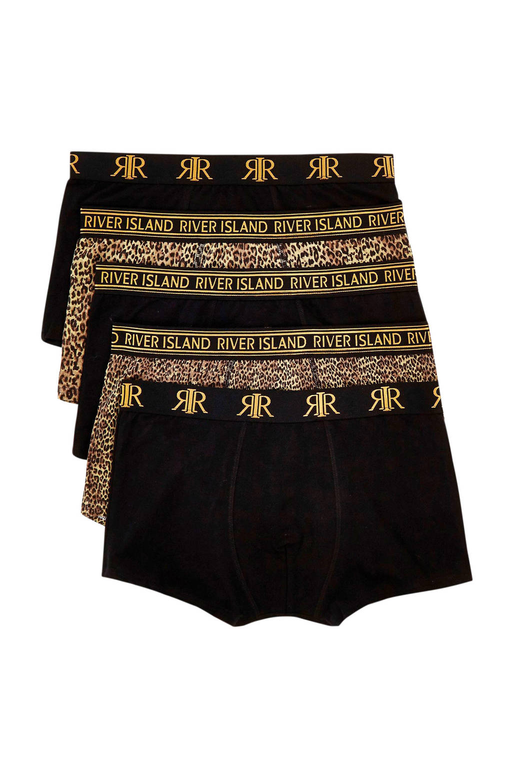 River Island boxershort (set van 5), Zwart/luipaard print