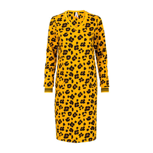 Miss Etam Lang Sweatjurk Met Panterprint Geel miss etam kopen in de aanbieding