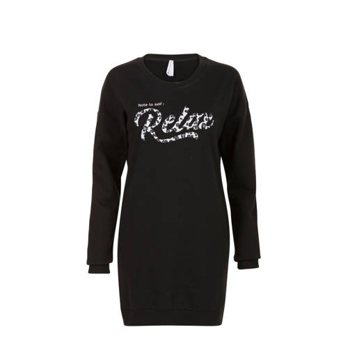 Miss Etam Regulier Lange Sweater Met Tekst Zwart miss etam kopen in de aanbieding